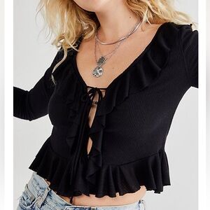 Black Ruffled Long Sleeve Top